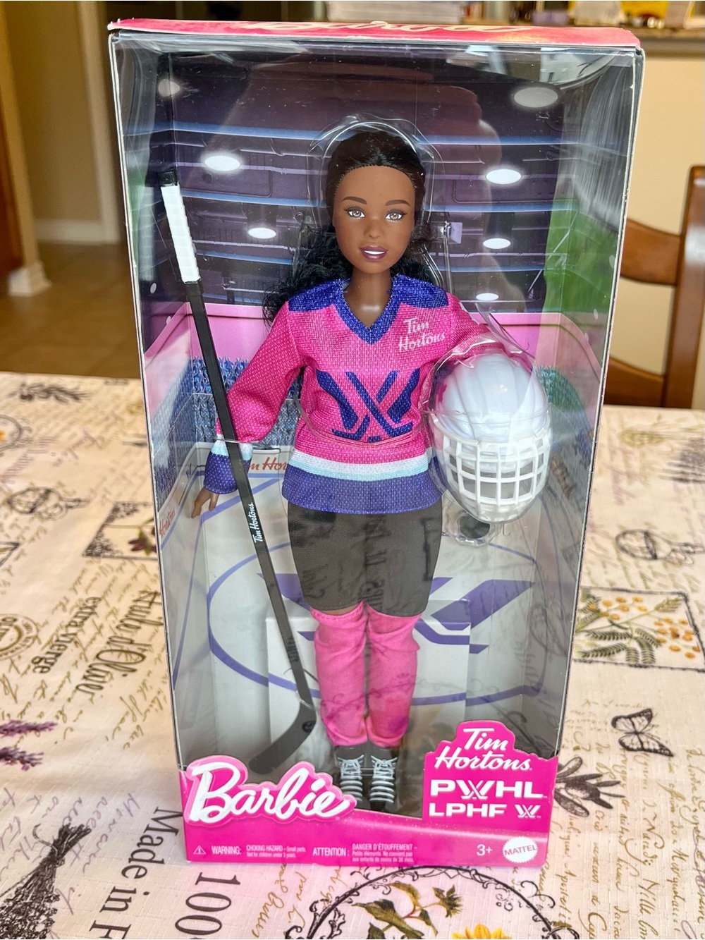 Tim Hortons Barbie PWHL Doll in Pink Hockey Jersey